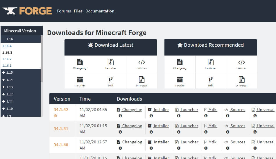 Minecraft Forge Website
