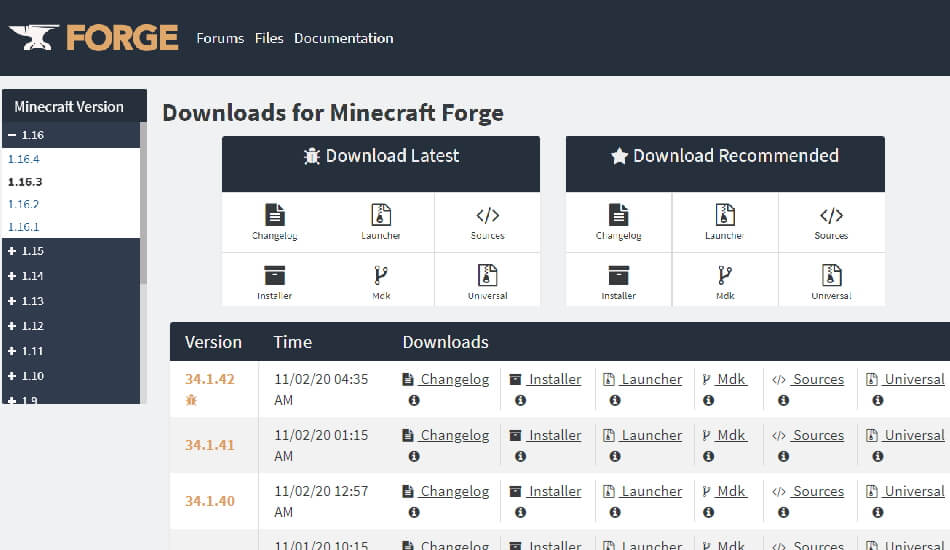 Minecraft Forge Internetseite