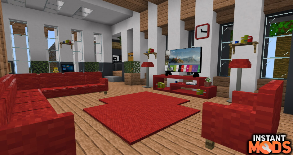 Sofa and TV in a Minecraft living room