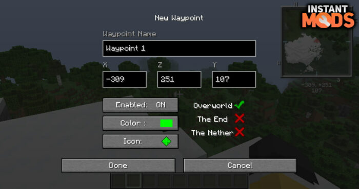 Set waypoints in Minecraft